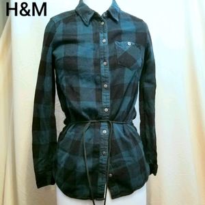 HM Hunter Green Shirt/Dress with waist tie Sz 4